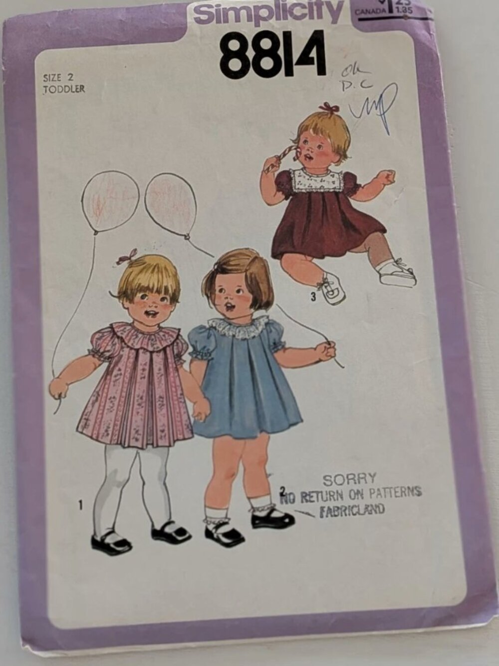 Vintage 1978 Simplicity 8814 Size 2 Toddler Girl SEWING PATTERN Dress
